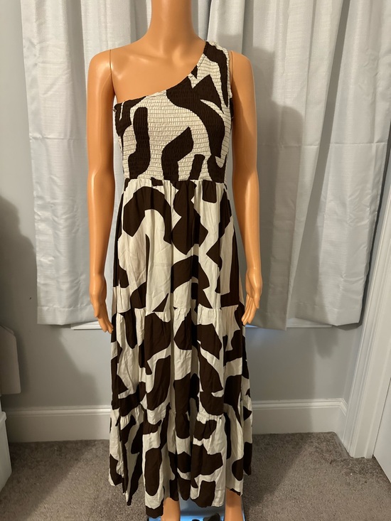 Abel The Label Dresses & Skirts - Pretty Abel The Label size M brown cream print smocked one shoulder maxi dress